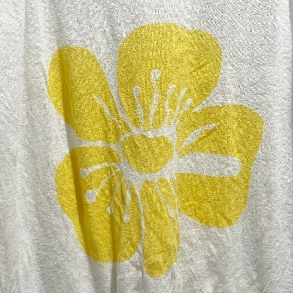 SEATON REVOLVE Women’s Intarsia Knit Yellow Ivory Flower Sweater Linen Blend L - Picture 8 of 8